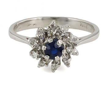 18ct White Gold Sapphire/Diamond Cluster Ring Size K